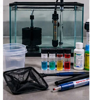 Quarantine Tank Equipment Kit Under $200: Heater, Sponge Filter, PVC, Lid and Test Gear editorial aquarium equipment image